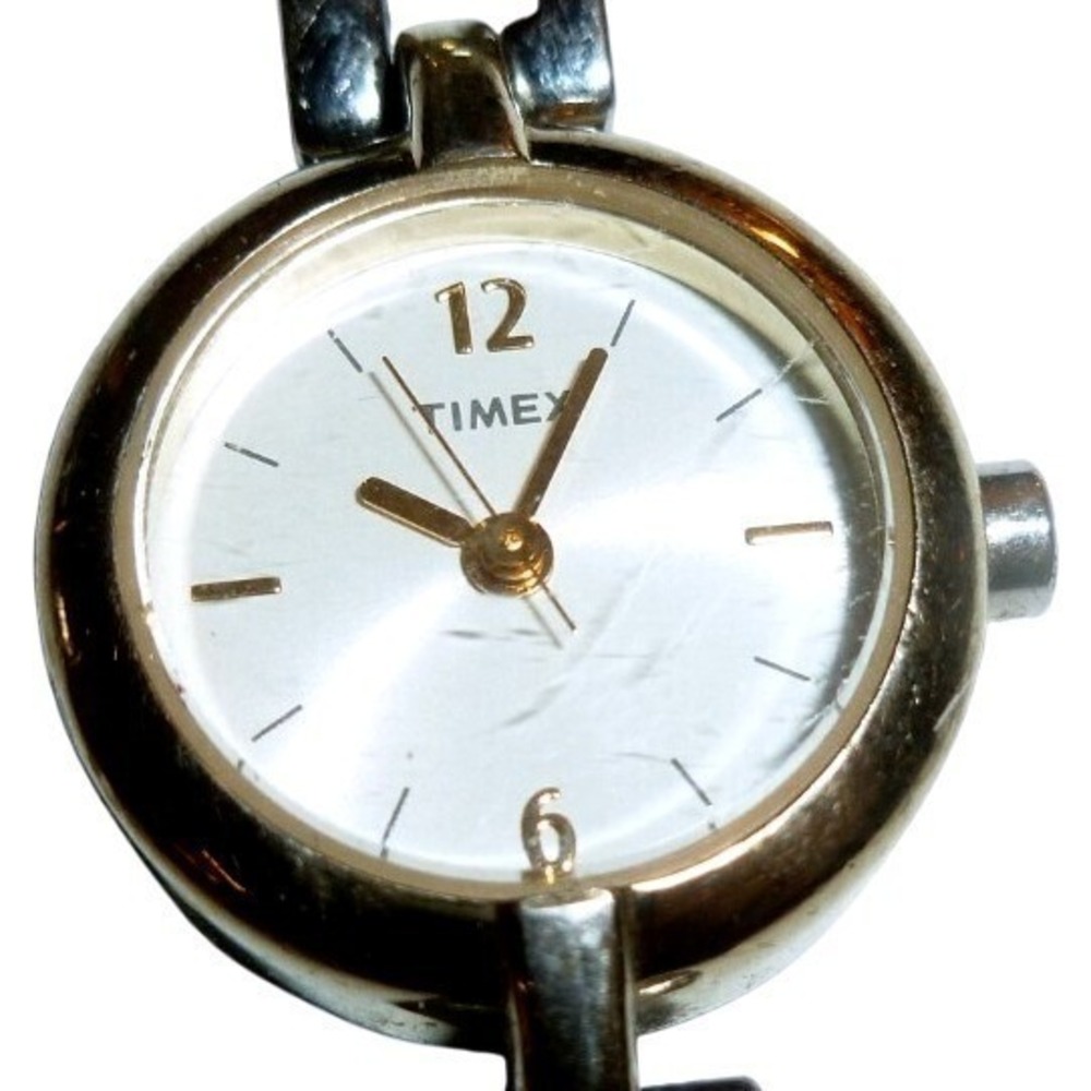 Timex Ladies Two Tone Silver Gold Open Link Bracelet Watch CR 1216 Cell Analog